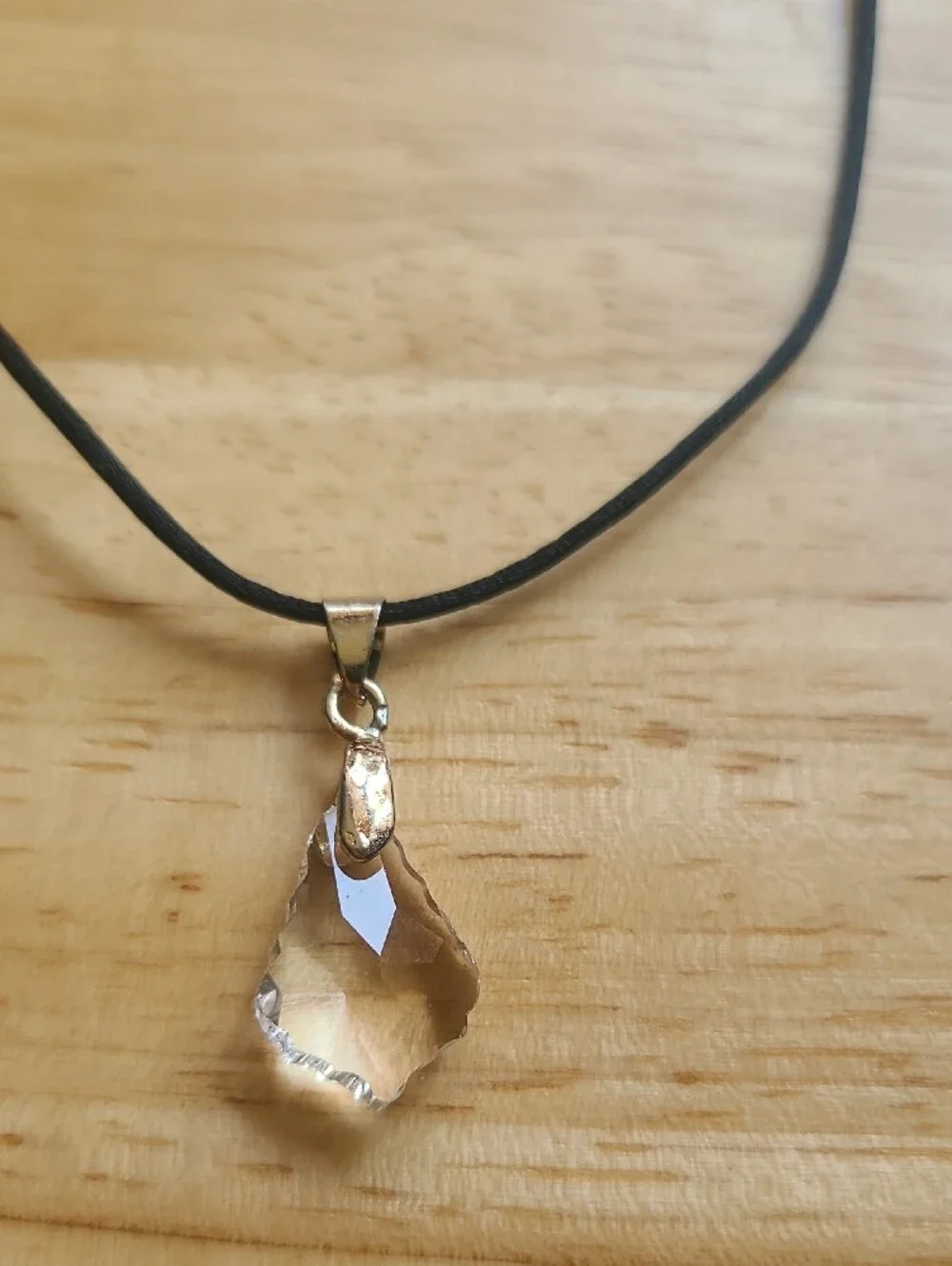 Crystal Teardrop Pendant Necklace - Black Cord